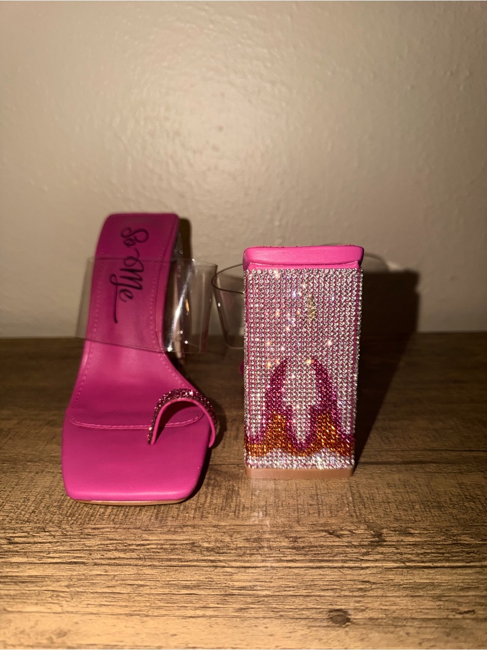 Hot Pink Rhinestone Block Heels - Picture 3 of 3